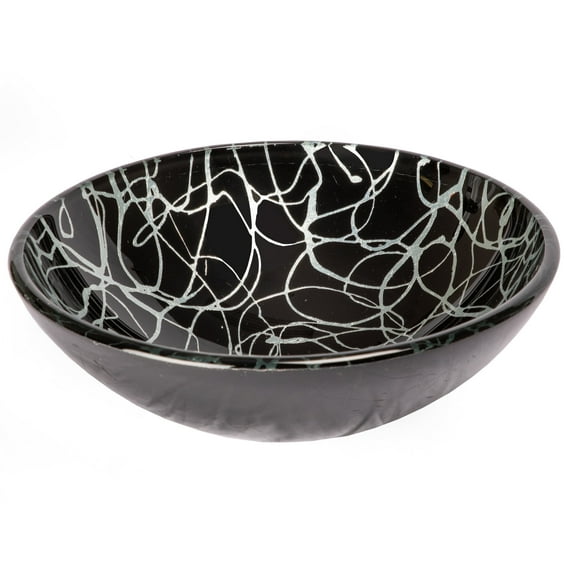 Black and Silver Streamers Round Glass Vessel Sink