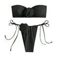 thumbnail image 2 of Njoeus Rose Bandeau Bikini Sets for Women, Women's Strapless Bikini Swimsuits Tie Side Thong Swimwear Trendy High Cut 2 Piece Bathing Suits, 2 of 7