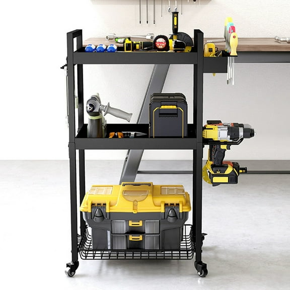 Wharick Power Tool Storage Cart for Garage Tool Holder Drill Rack Shelf Rolling Cart for Men Dad Gift
