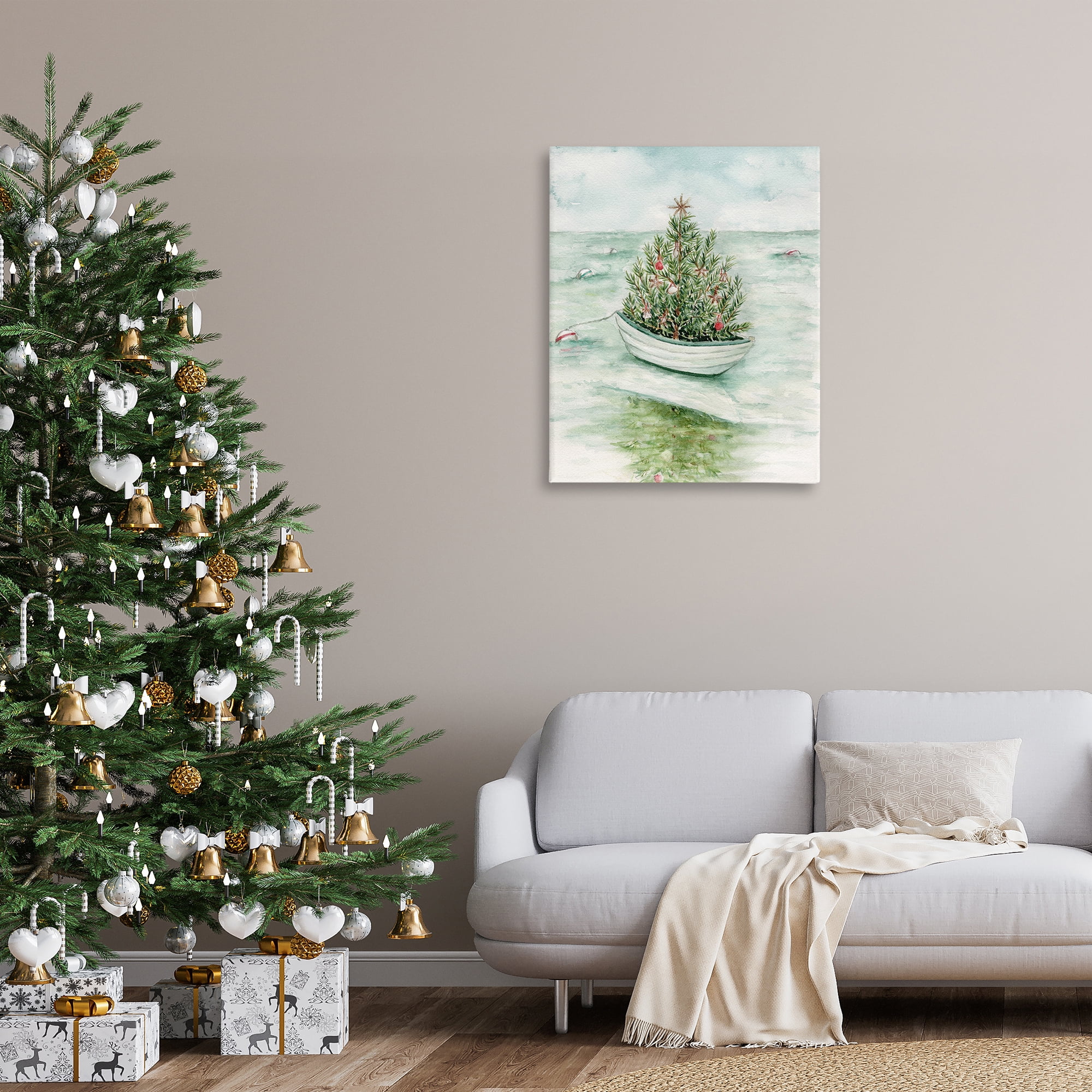 Stupell Industries Beachy Christmas Tree Holiday Painting Gallery Wrapped Canvas Art Print Wall Art, 30 x 40