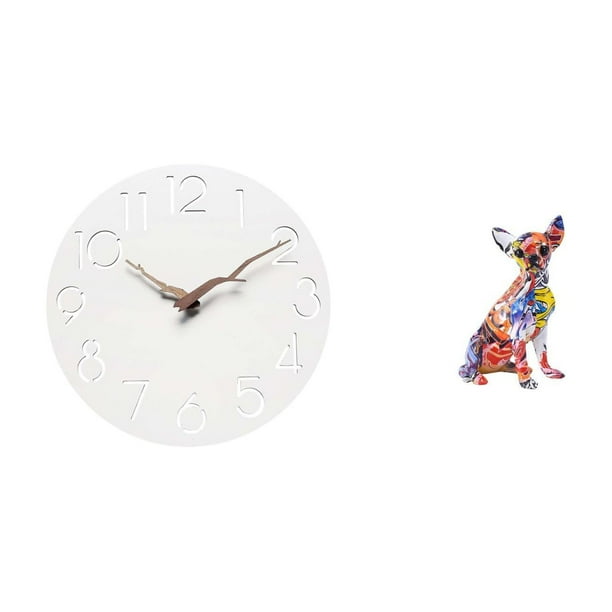 Reloj de pared decorativo con figura de perro, estatua coleccionable, decoración artesanal con estilo , resina, tablero de fibra de densidad me