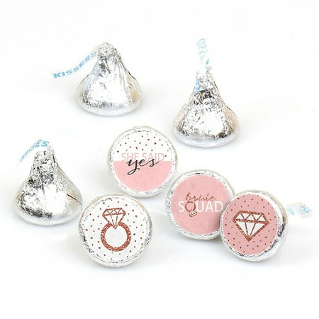Pink And Gold Bachelorette Bride Squad - Rose Gold Bridal Shower or Bachelorette Party Round Candy Sticker Favors - Labels Fit Hershey's Kisses (1 Sheet of 108) ()