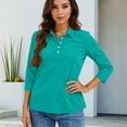 thumbnail image 5 of Women's Polo Shirt 3/4 Sleeve Tops Collared Button Down Golf Tee Casual Work T Shirt Turquoise XL, 5 of 5