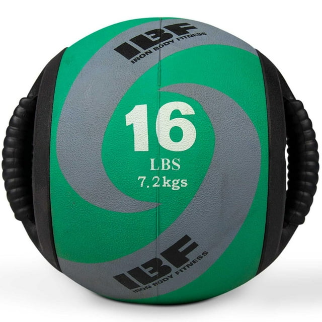 Iron Body Fitness Dual-Grip Medicine Ball, Rubber Weighted Ball with Handles for Strength Training