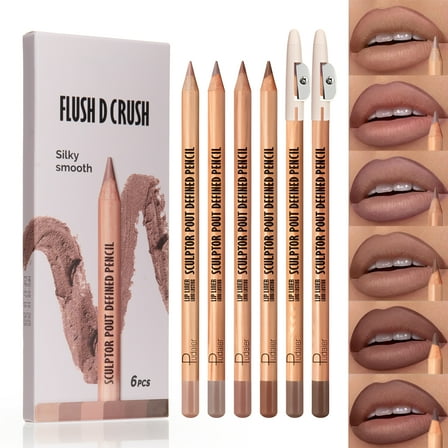 Ouwald Makeup Lip Liner, 6 Colors Matte Lip Liner Pencil Set, Long Lasting Waterproof Lip Liner Stain, Smooth & Easy Glide, 6 Count with 2 Sharpeners (Color Set 03)