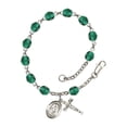 thumbnail image 1 of St. Agnes of Rome Silver Plate Rosary Bracelet 6mm December Blue Fire Polished Beads Crucifix Size 5/8 x 1/4 medal charm, 1 of 1