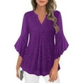 thumbnail image 7 of Womens Dressy Tops,Womens Gold Foil Sparkle Mesh Party Top Solid Color V-Neck 3/4 Sleeve Breathable Cocktail Evening Gathering Wear Purple Xxl, 7 of 7