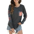 thumbnail image 1 of Top de mujer con cuello redondo, blusa holgada de manga larga con retales a cuadros, blusa para mujer con bolsillo en el pecho, Rojo M, 1 of 6