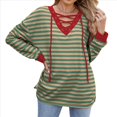 thumbnail image 1 of Sudadera Holgada Informal de Larga con Cuello Redondo y Bloques de Color para Mujer Verde Caqui M, 1 of 9