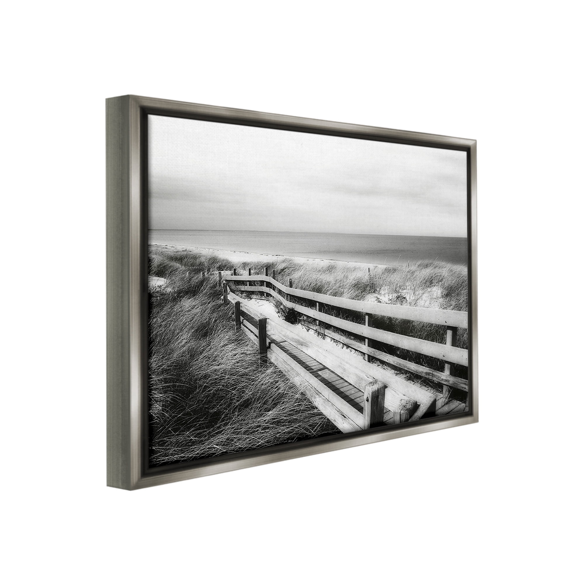 Stupell Industries Coastal Boardwalk Landscape Landscape Photography Gray Floater Framed Canvas Art Print Wall Art, 21 x 17