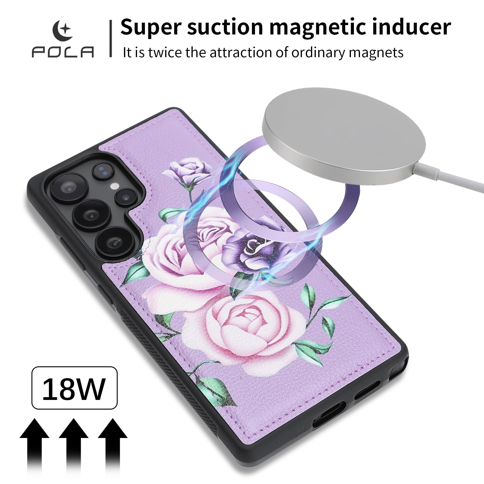 TECH CIRCLE 2-in-1 Wallet Case for Galaxy S23 (6.1", 2023), Detachable Magnetic Back Cover, PU Leather Flip Flower Phone Case with 15 Card Slots, Zipper Pocket, Wrist/Shoulder Strap, Purple