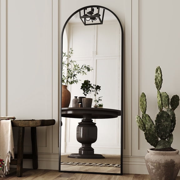 Mirrasia 21"x56" Arched Full Length Mirror, Modern Standing Mirror Floor Mirror, Black