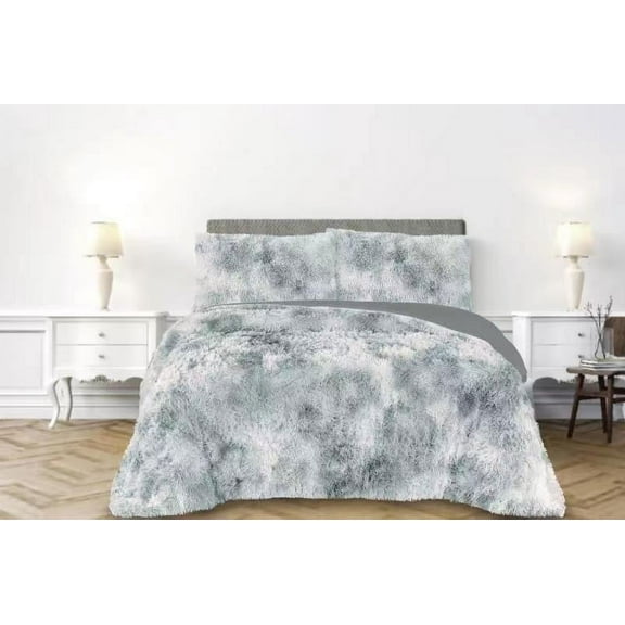 PARIS GRAY COLOR SHAGGY BLANKET WITH SHERPA SOFTY THICK AND WARM 3 PCS CALIFORNIA KING SIZE