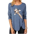 thumbnail image 1 of Women's Irregular Button Long Sleeve Round Neck Print T-shirt, 1 of 1