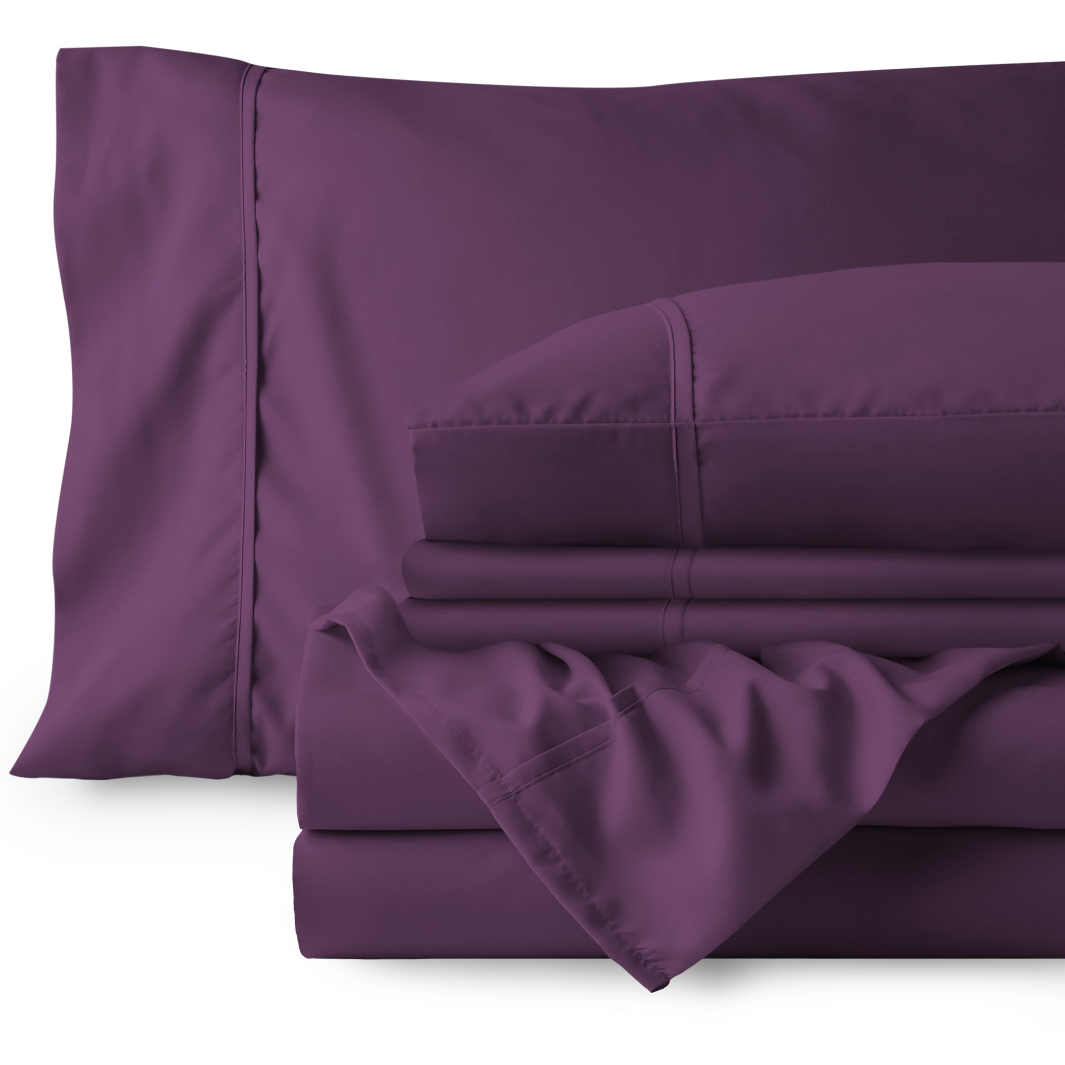 Bare Home 6 Piece Sheet Set, Microfiber, 2 Extra Pillowcases, Queen, Plum