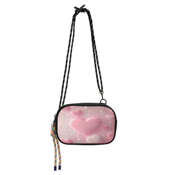 Stylish Crossbody Phone Bag Purse Handbags Adjustable Strap, Compact Design for Essentials Pink Heart Bubbles