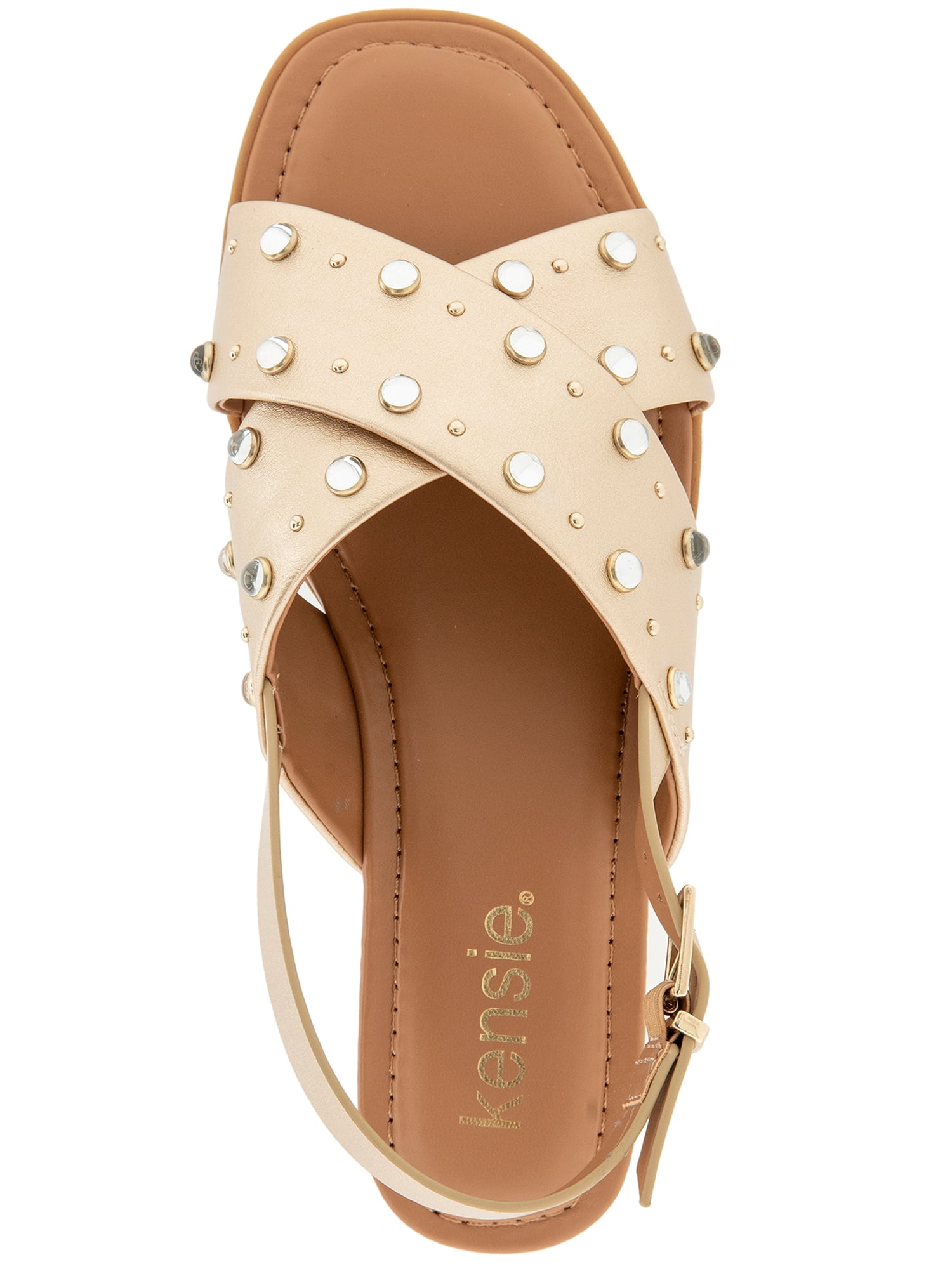 Kensie Women's Alishia Gem Crossband Wedge Flat Sandal
