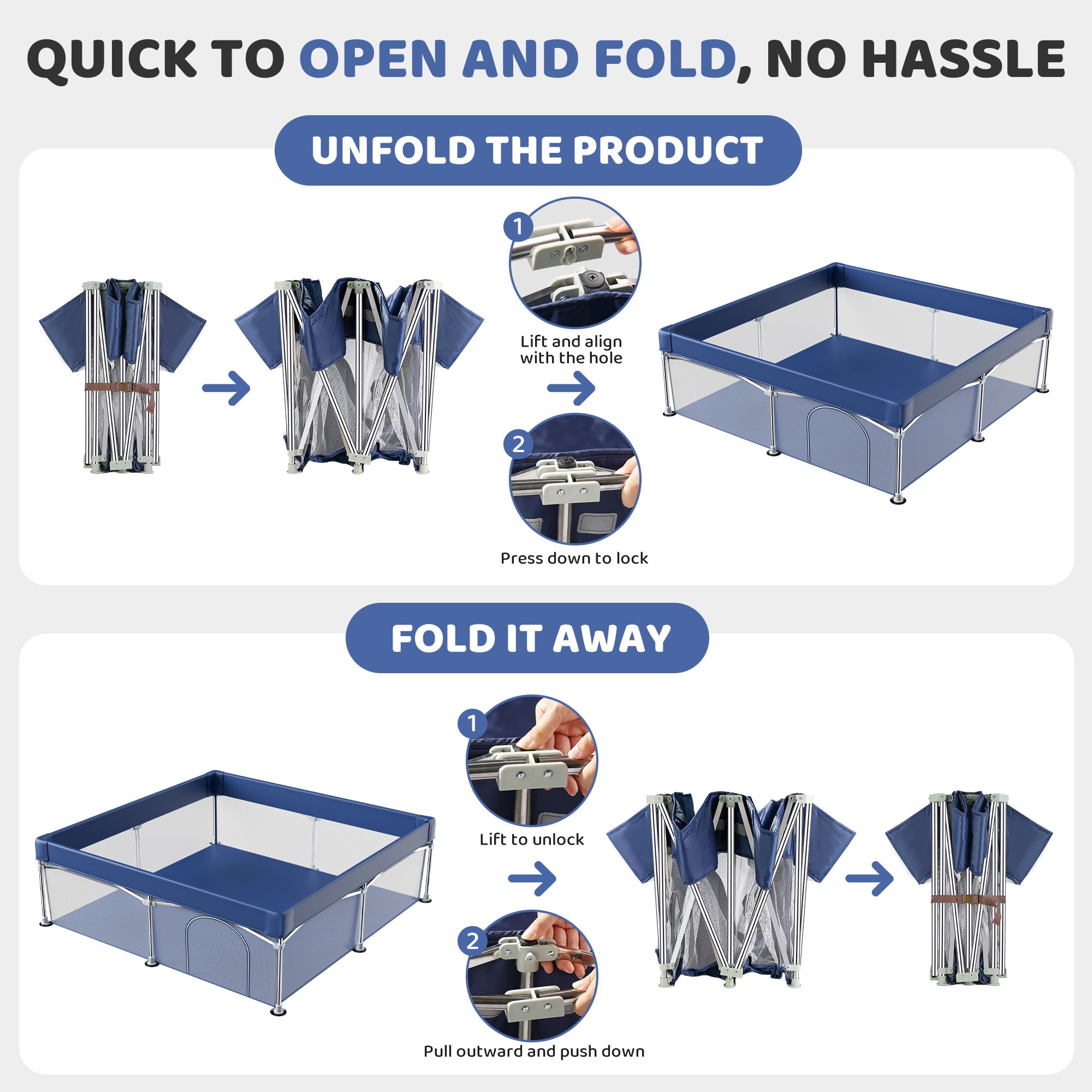 babyeap Foldable Baby Playpen,Playpens for Babies and Toddlers with Storage Bag,Indoor & Outdoor Baby Fence Play Pen Area,Navy Blue