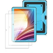 SOATUTO for Dragon Touch Max 10 Plus Case with Screen Protector T empered Glass Film Hybrid Built Stand for ANTEMPER、Meize K105、Flying TECH、Victbing、FEONAL、Wecool、HOOZO 10 inch Tablet-Blue+2 Pcs