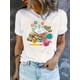 thumbnail image 1 of Women'S Fashion Casual Round Neck Short Sleeve T-Shirt, Creative Cartoon Print, Knitted Polyester, Geometric Pattern, All-Season Comfort Fit, Ladies' Leisure Sportswear, 1 of 8