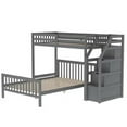 thumbnail image 3 of Twin over Full Bunk Bed,L-Shaped Bunk Bed with Stairs and Storage Shelf,Solid Wood Bunk Bed Frame with Full-Length Guardrail for Teens, No Spring Box Needed, Mattress Not Included,Gray, 3 of 7