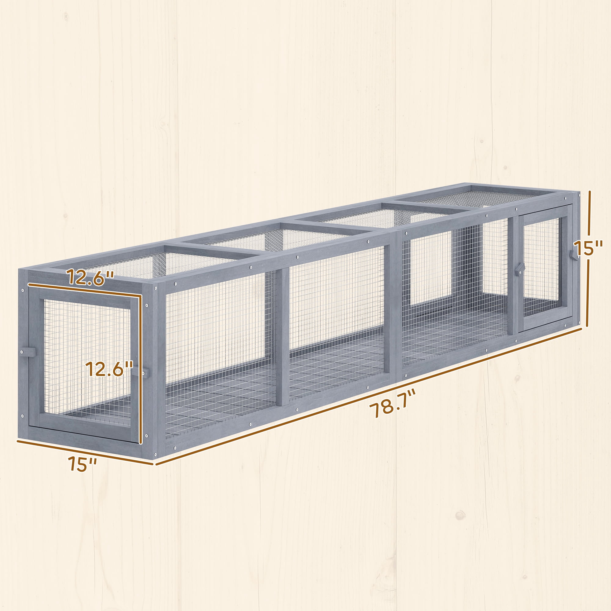 PawHut Wooden Outdoor Cat Tunnel Toy W/ Entrances, Cat Tube, Dark Gray