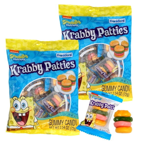 Krabby Patties Gummy Candy 2.54 Oz. (Pack of 2 Bags), Approx. 7 Krabby Patties Each Bag (14 Krabby Patties Total)