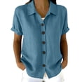 thumbnail image 2 of Stamzod Womens Casual Button Up Shirt Summer Collared Short Sleeve Tops Dressy Work Blouses Beach Vacation Clothes Navy M, 2 of 8
