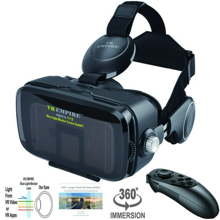 VR Headset Virtual Reality Headset 3D Glasses with 120°FOV, Anti-Blue-Light Lenses, Stereo Headset, for All Smartphones with Length Below 6.3 inch Such as iPhone & Samsung HTC HP LG (Best Vr Games On Steam)