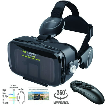 VR Headset Virtual Reality Headset 3D Glasses with 120°FOV, Anti-Blue-Light Lenses, Stereo Headset, for All Smartphones with Length Below 6.3 inch Such as iPhone & Samsung HTC HP LG (Best Samsung Vr Games)
