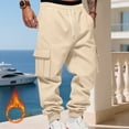 thumbnail image 2 of WTOBBY Men's Loose Fit Cargo Joggers Thickened Warm Pants with Pockets Casual Running Trousers for Outdoor Sports Men's Pants,Beige L, 2 of 6