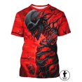 thumbnail image 2 of Men's 3D Skull Print Pattern T-Shirt - Creative Red and Black Design with Detail, Casual Polyester Crew Neck Short Sleeve T-Shirt, Pullover Style, 2 of 7