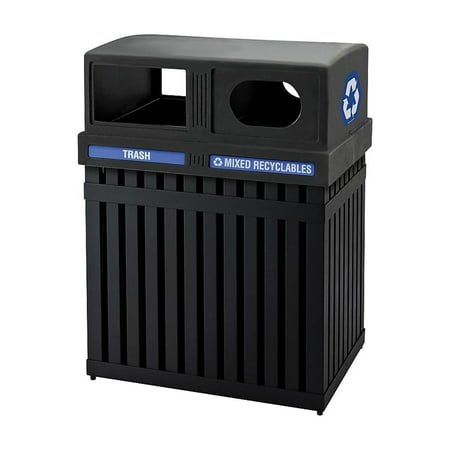 Commercial Zone ArchTec Series Parkview 2 Double Steel Recycling and Trash Center 50 Gal Black