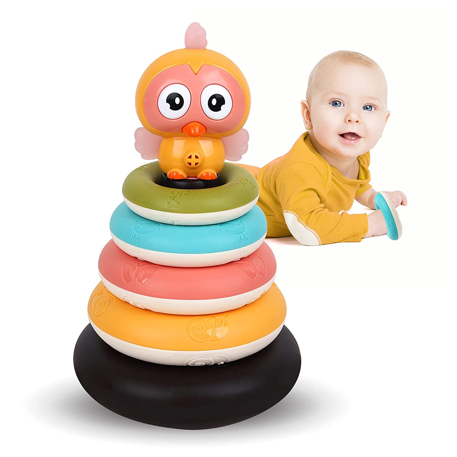 Jouet Empilable 7 Pièces Pour Bébé - Anneaux Colorés + Koala - Silicone Alimentaire - Montessori 6-18 Mois - Stimule Motricité Et Sens