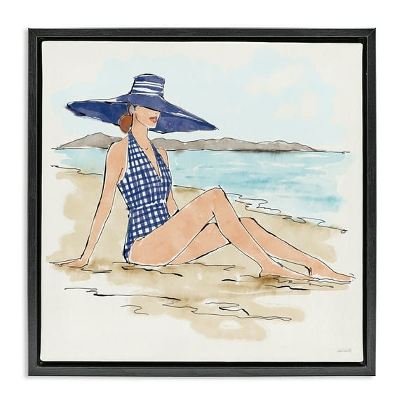 Stupell Industries Sun Bathing Beauty People Painting Black Floater Framed Canvas Art Print Wall Art, 18 x 18