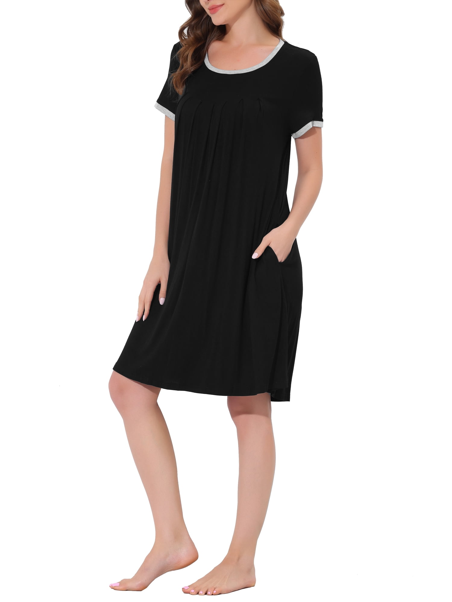 Unique Bargains Women's Sleepwear Pajama Dress Strtechy with Pockets Lounge Nightgown