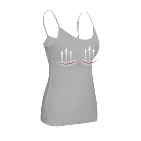 HaHaHappy Built in Bra Tank Tops for Women Cotton Padded Womens Spaghetti Strap Camisole Plus Size Sports Bras 2025 Gray M