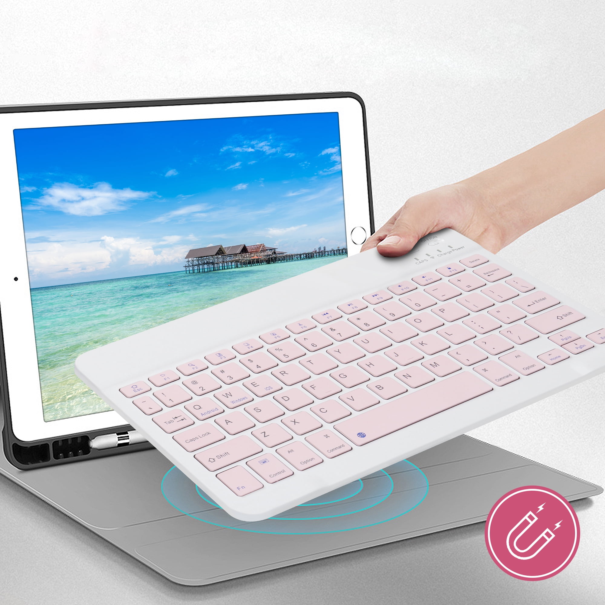 PloutoRich 10 inch Wireless Keyboard and Mouse Combos, Mini Ultra-Slim 78 Keys Tablet Keyboard, Portable Rechargeable Bluetooth Keyboard for Mac Windows Devices