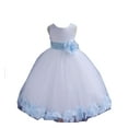 thumbnail image 1 of Ekidsbridal Satin White Sky Tulle Petal Christmas Bridesmaid Recital Easter Holiday Wedding Pageant Communion Princess Birthday Clothing Baptism 302S size 12-18 month Flower Girl Dress, 1 of 2