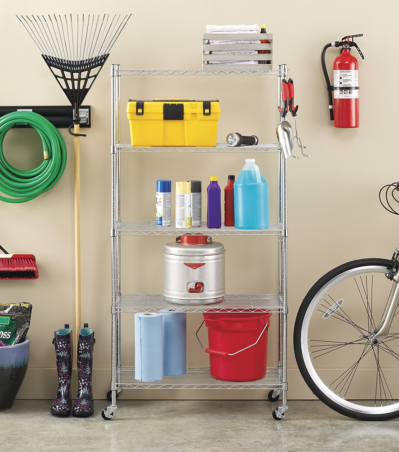 Whitmor Supreme 5-Tier Cart - Rolling Utility Organizer - Chrome - 14.25" x 30.125" x 60.375"