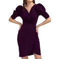 thumbnail image 1 of Women's Puff Sleeve V-Neck Bodycon Casual Mini Dress, 1 of 4
