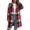 thumbnail image 3 of Women's Casual Plaid Shacket Jacket Button Down Long Coats with Pockets Fall Winter Warm Comfy Outfit, 3 of 9