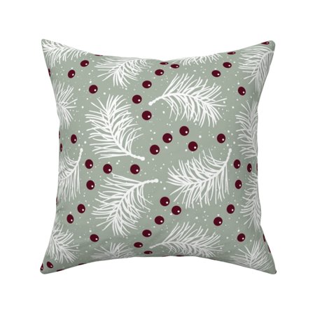 Sprigs + Berries Christmas Throw Pillow Cover w Optional Insert by Roostery