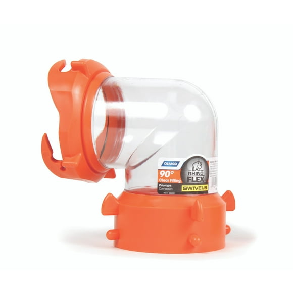 Camco Sewer Hose Connector 39857 RhinoFLEX; For Connecting Sewer Hose to Dump Station; 90 Degree Swivel Lug and Bayonet Fittings; Clear