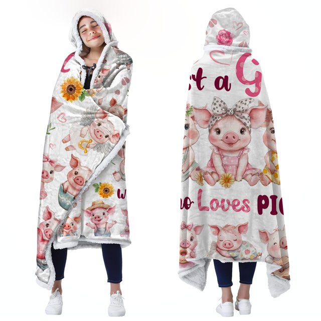 Manta con capucha Bestshop Pig Cozy, forro polar, 120 x 180 cm