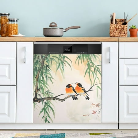 

Willow Trees and Birds Dishwasher Magnet Refrigerator Magnetic Cover Washing Machine Magnet Sticker Kitchen Decor