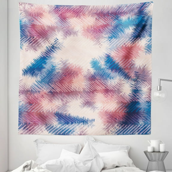 Psychedelic Tapestry, Boho Style Digital Tie Dye Effect Graphic with Soft Feather Patterns Tribal Art, Fabric Wall Hanging Decor for Bedroom Living Room Dorm, 5 Sizes, Pink Blue, by Ambesonne