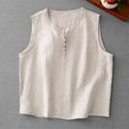 thumbnail image 2 of Camisole Sans Manches à Encolure Ronde pour Femmes, Débardeur en Imitation Lin à Boutons devant, Mélange de Polyester, Coupe Décontractée, pour Toutes les Saisons, à la Maison Ou au Quotidien, 2 of 9