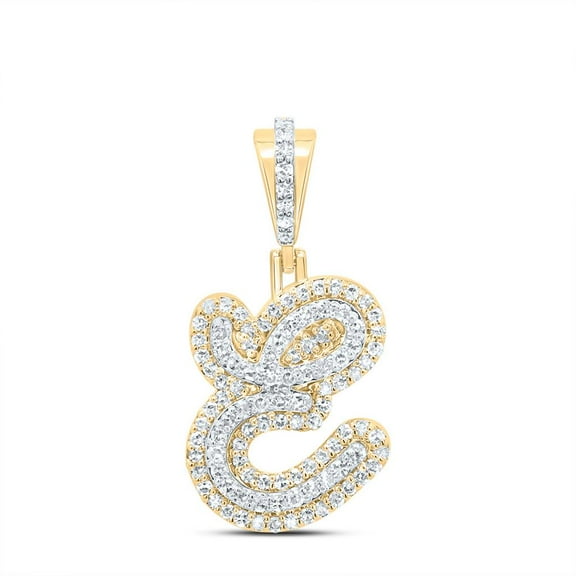 10K Yellow Gold Genuine Diamond Women's Cursive Font Initial E Pendant 3/8 CT