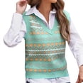 thumbnail image 1 of IROINID Gilet Sans Manches pour Femmes Col en V Chandail Rayé Confortable Mi-Long Tricoté, 1 of 7